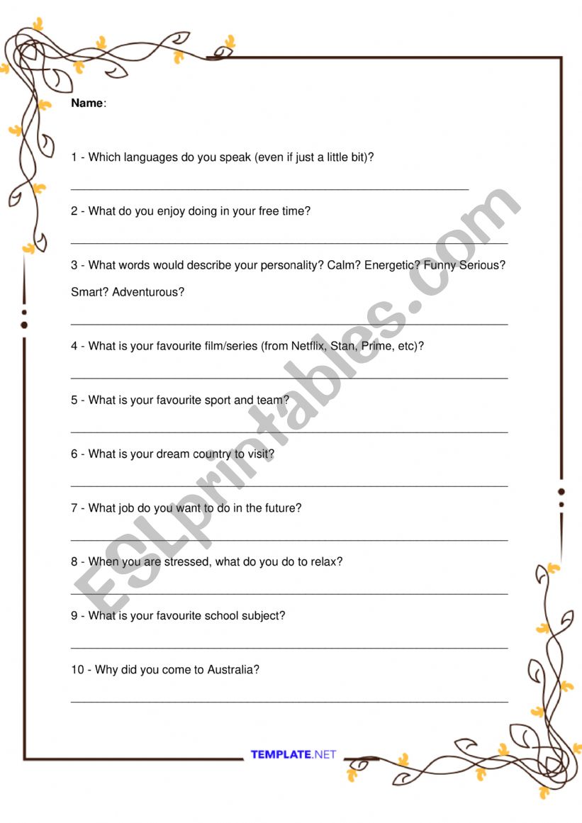 Getting To Know You worksheet