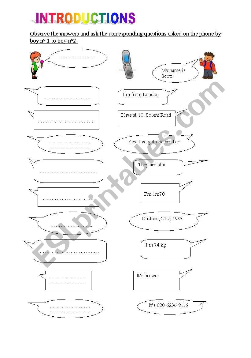 Introductions worksheet