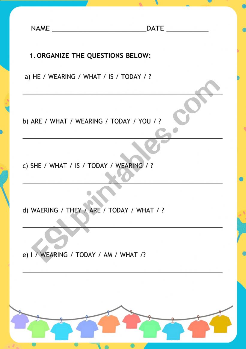 Worksheet - Describe what people are wearing