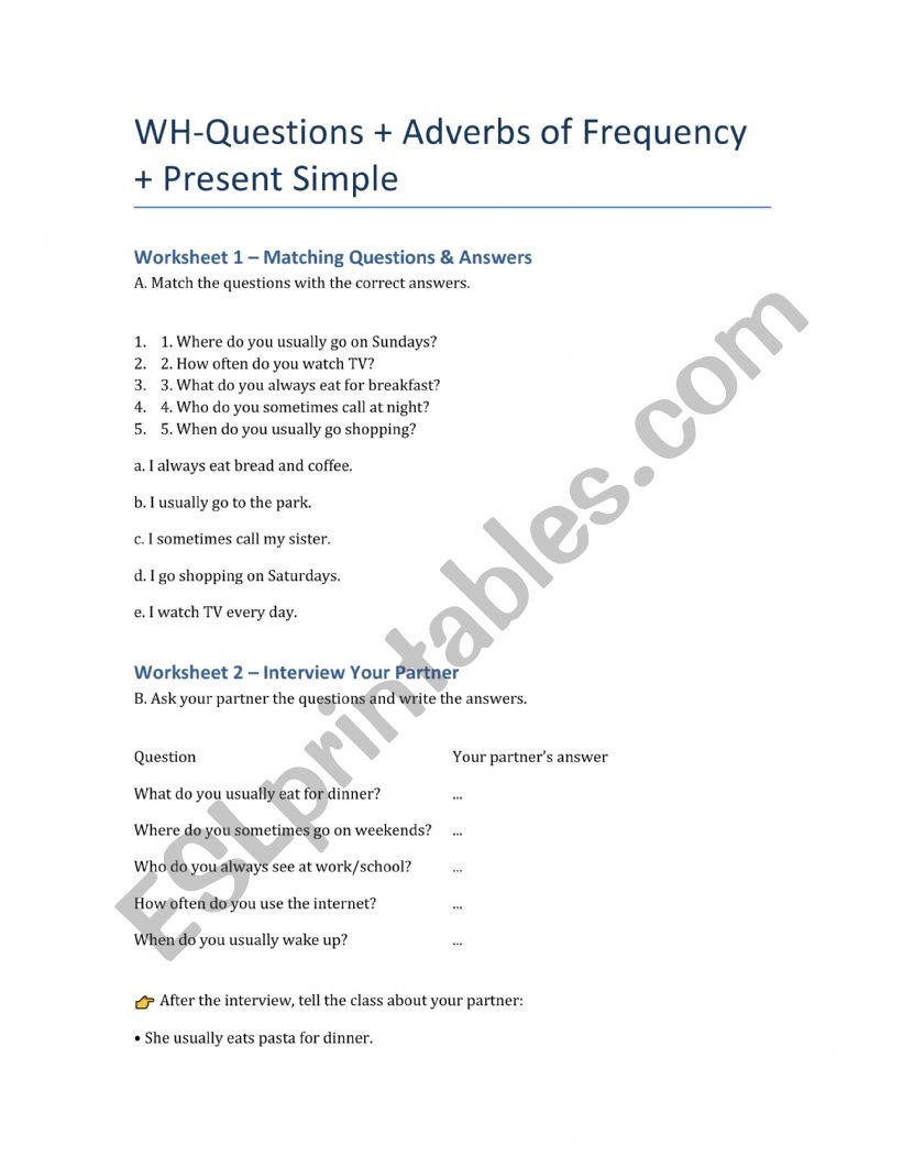 WH WORDS worksheet