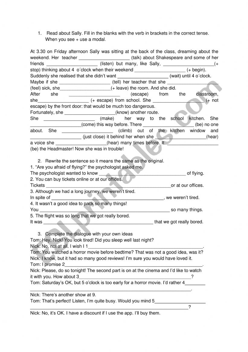 exam practice worksheet