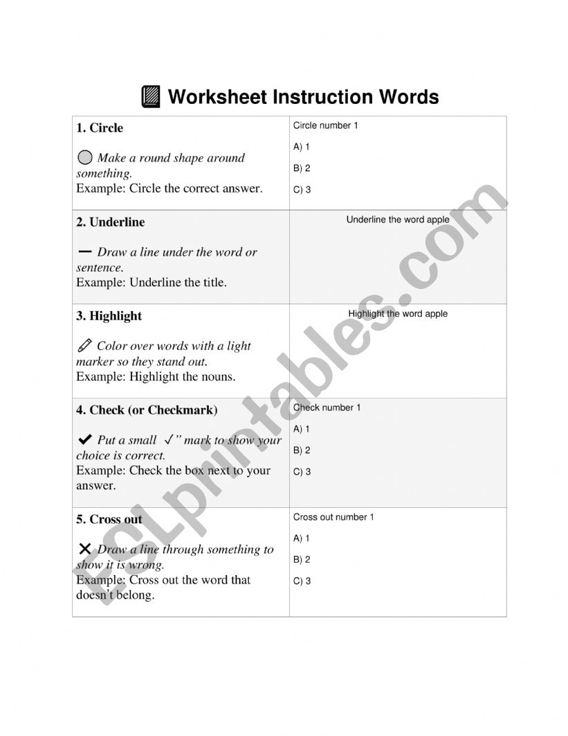 Worksheet Instruction Words worksheet