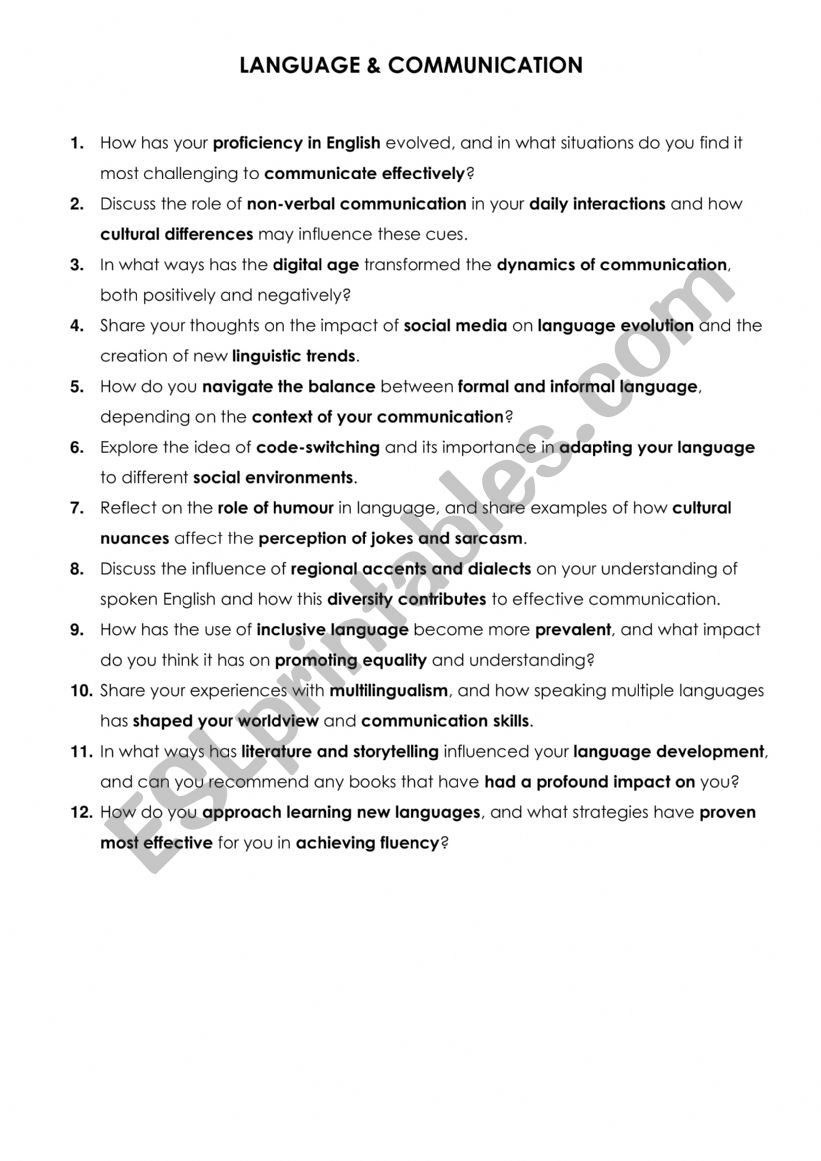 LANGUAGE & COMMUNICATION (C1, Speaking)