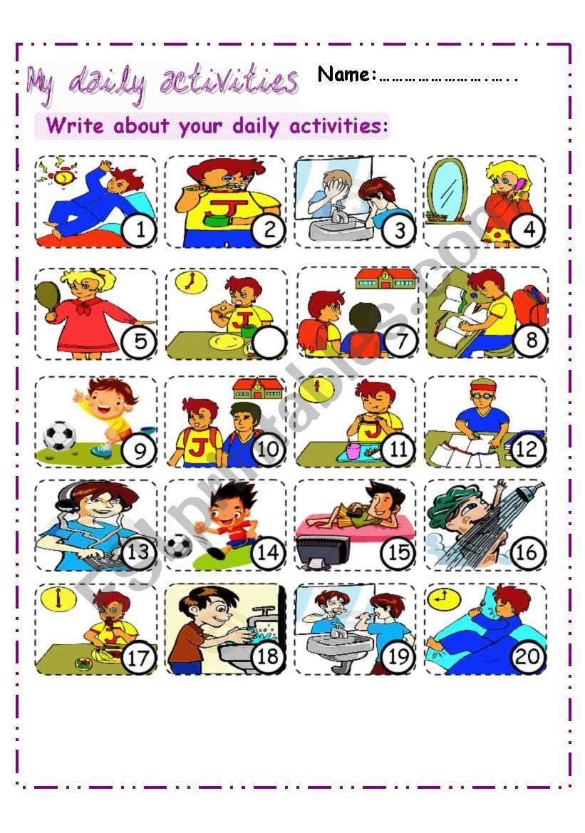 daily activities  worksheet