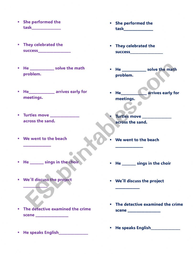ADVERBS  worksheet