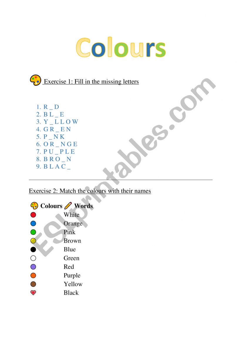 Colours worksheet