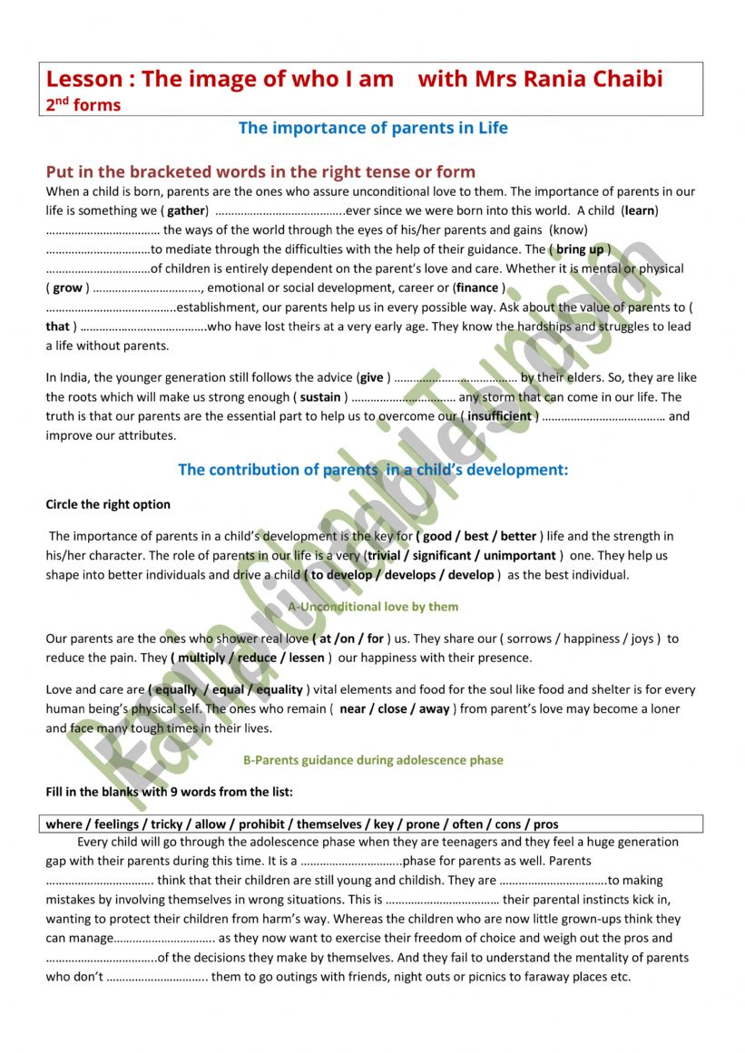 The image of who I am  worksheet