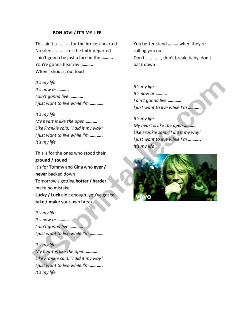 It�s My Life - Bon Jovi worksheet