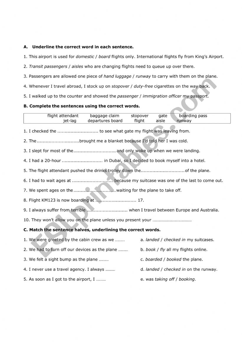 Airport vocabulary worksheet