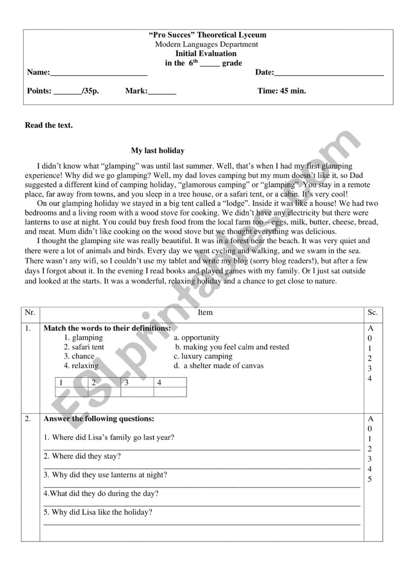 Initial Test  worksheet