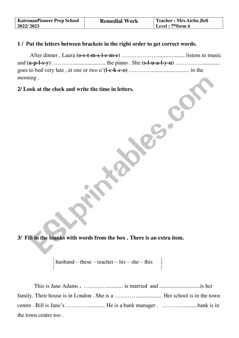 consolidation tasks  worksheet