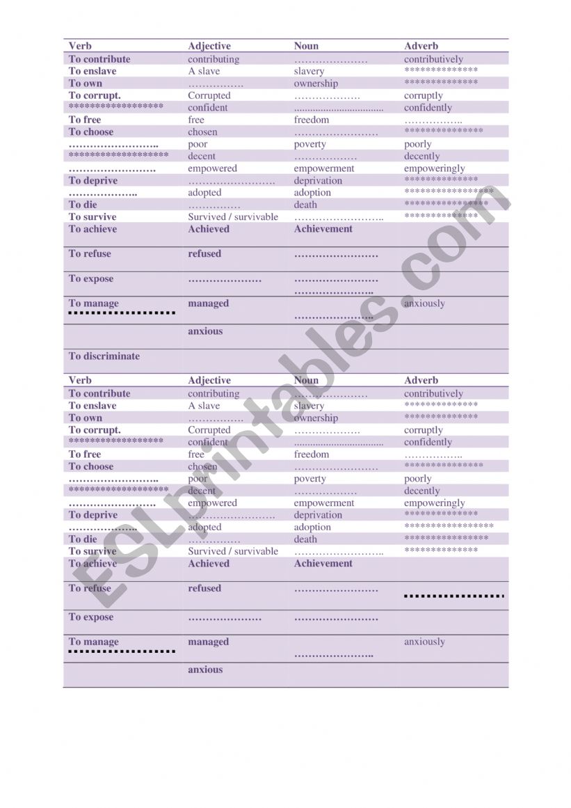 revise worksheet