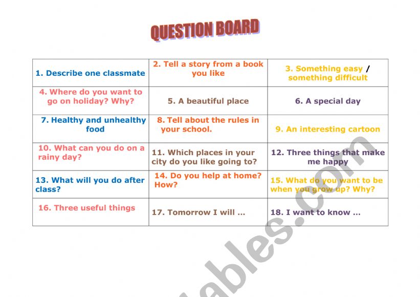 board game worksheet