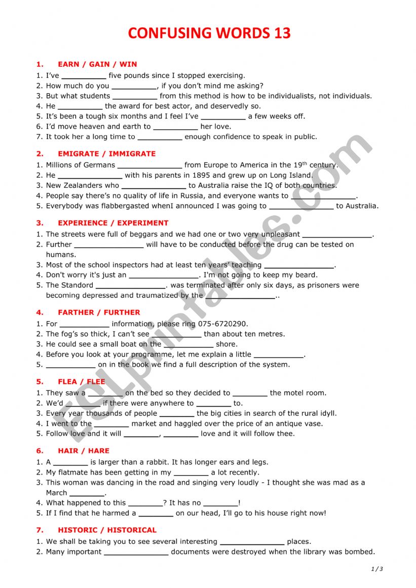 Confusing words 13 worksheet