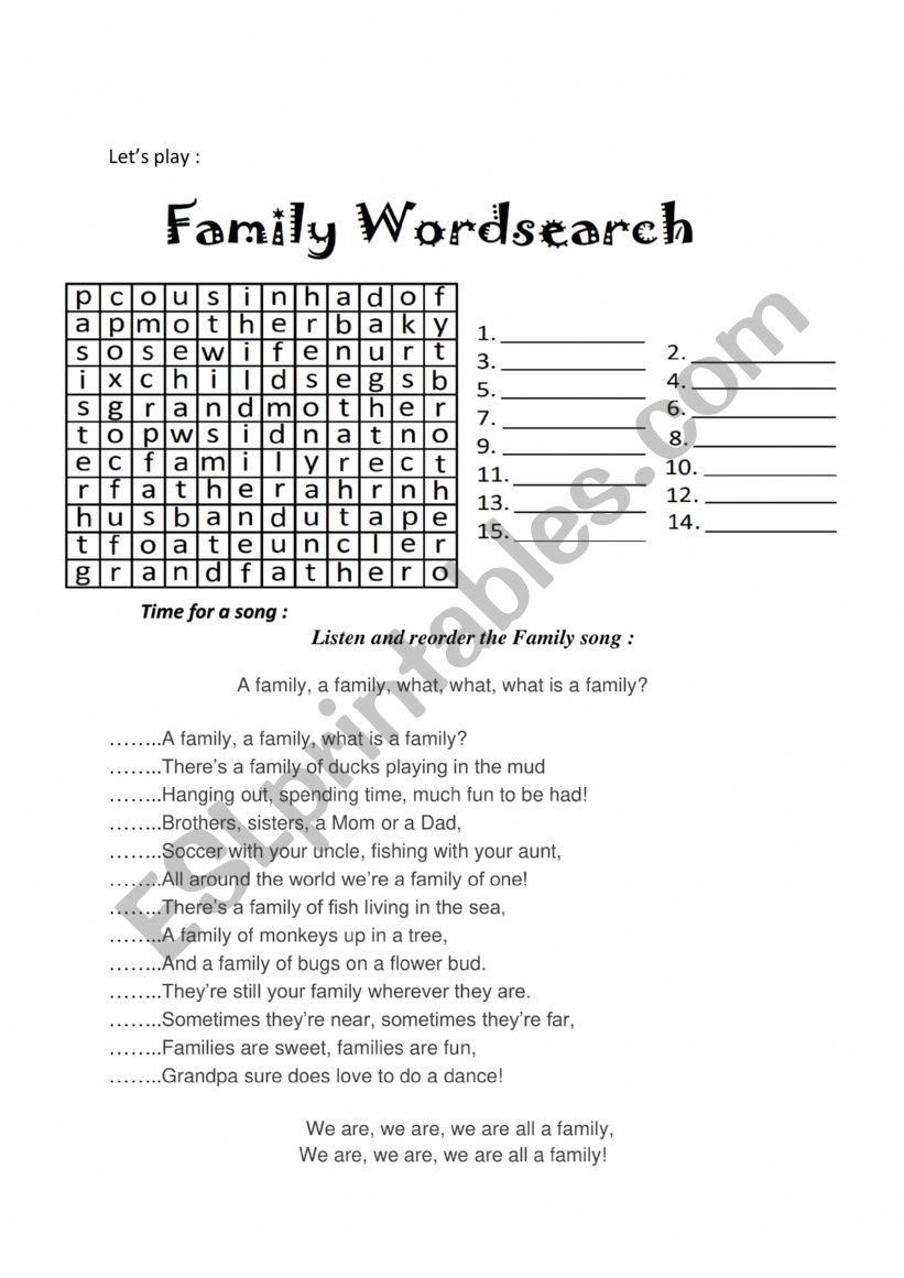 Time for a song worksheet
