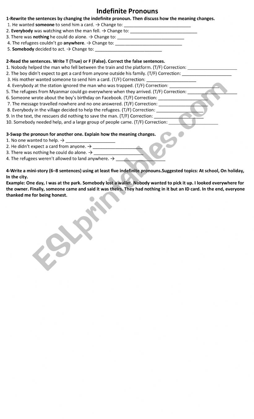 Indefinite Pronouns worksheet
