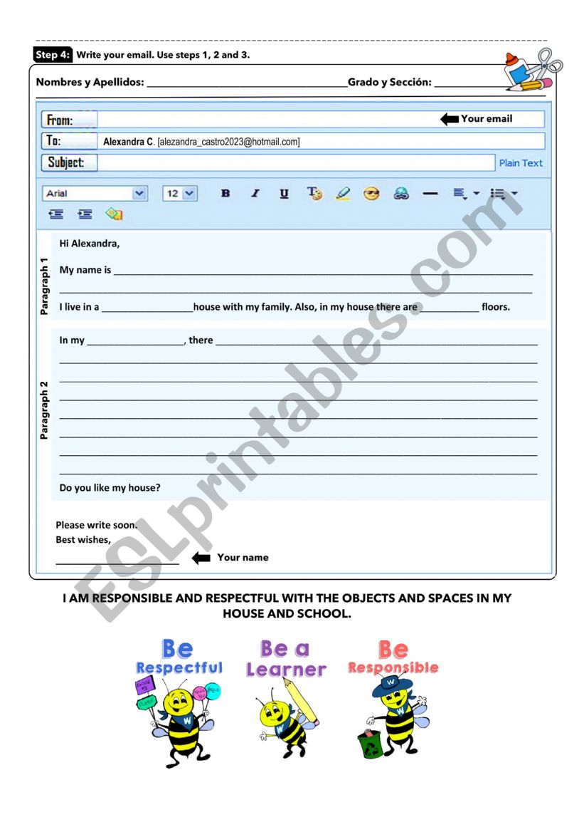 Writing about your house worksheet