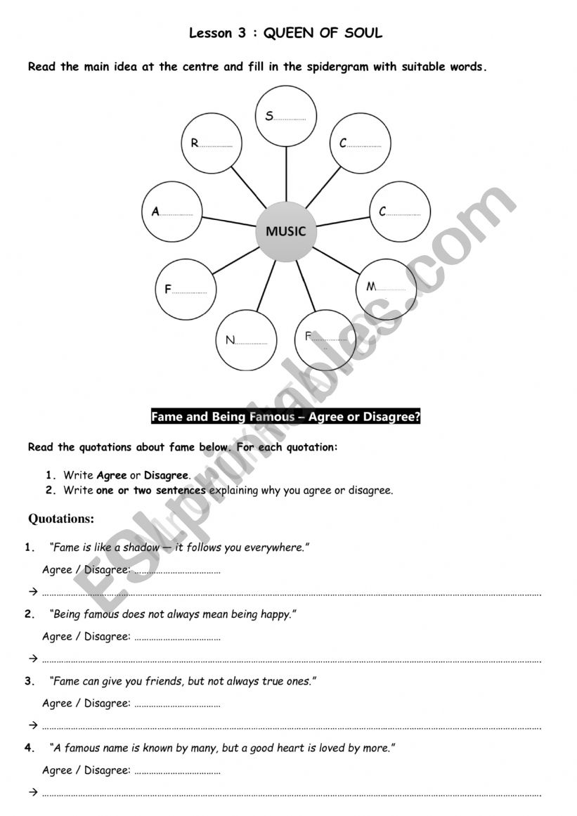 Lesson 3 Queen of soul worksheet
