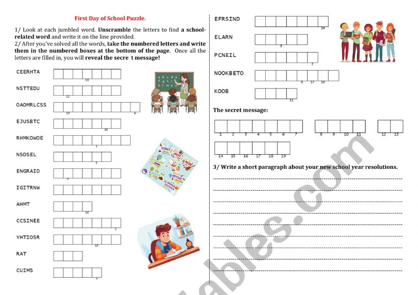 first day of school worksheet