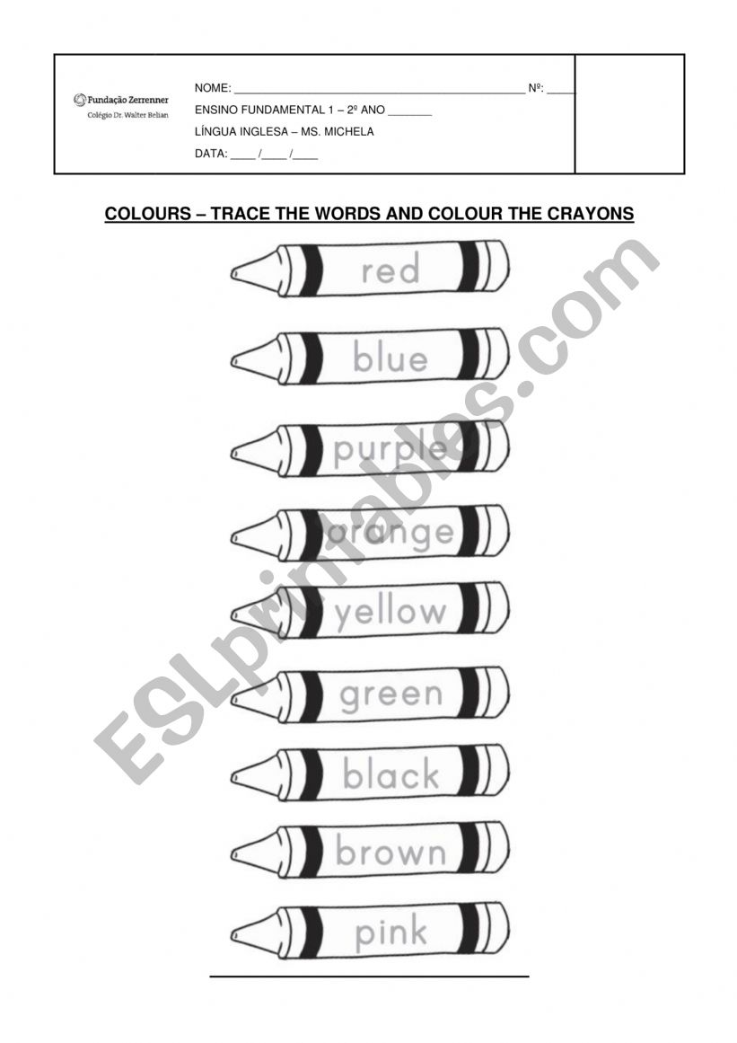 Colours Exercise Worksheet worksheet