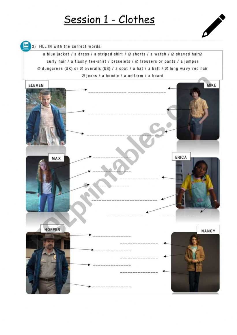 Clothes in Stranger Things worksheet
