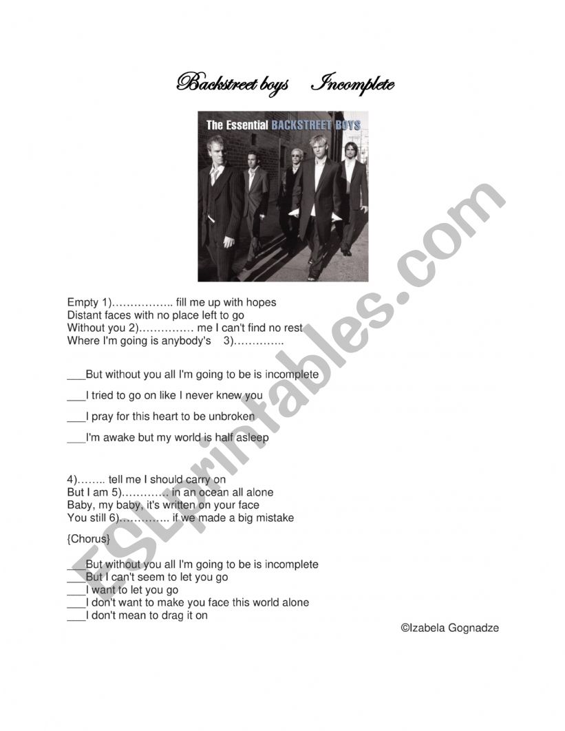 incomplete - song worksheet