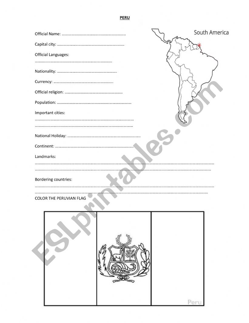 Peruvian Facts worksheet