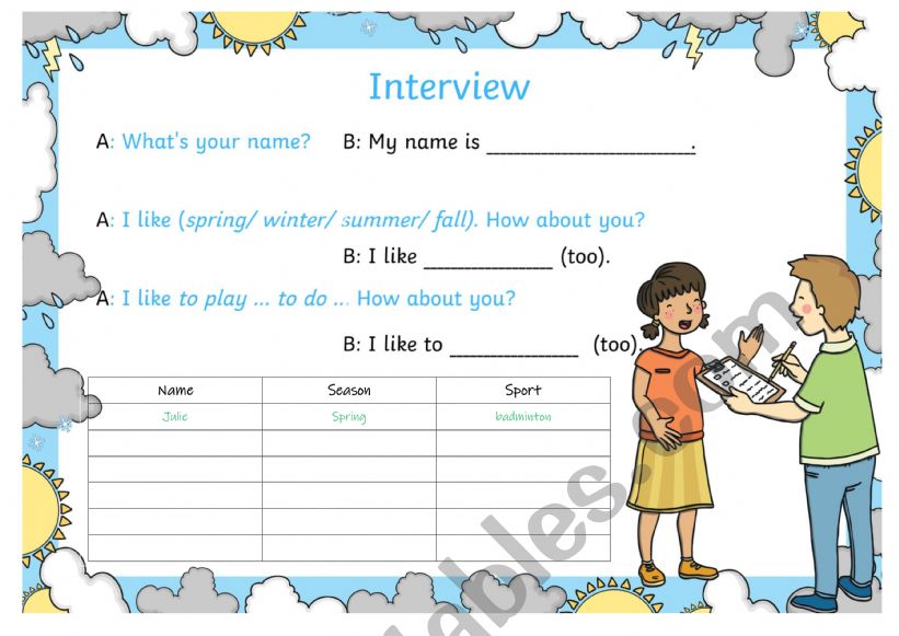 �I like� classroom survey speaking practice worksheet