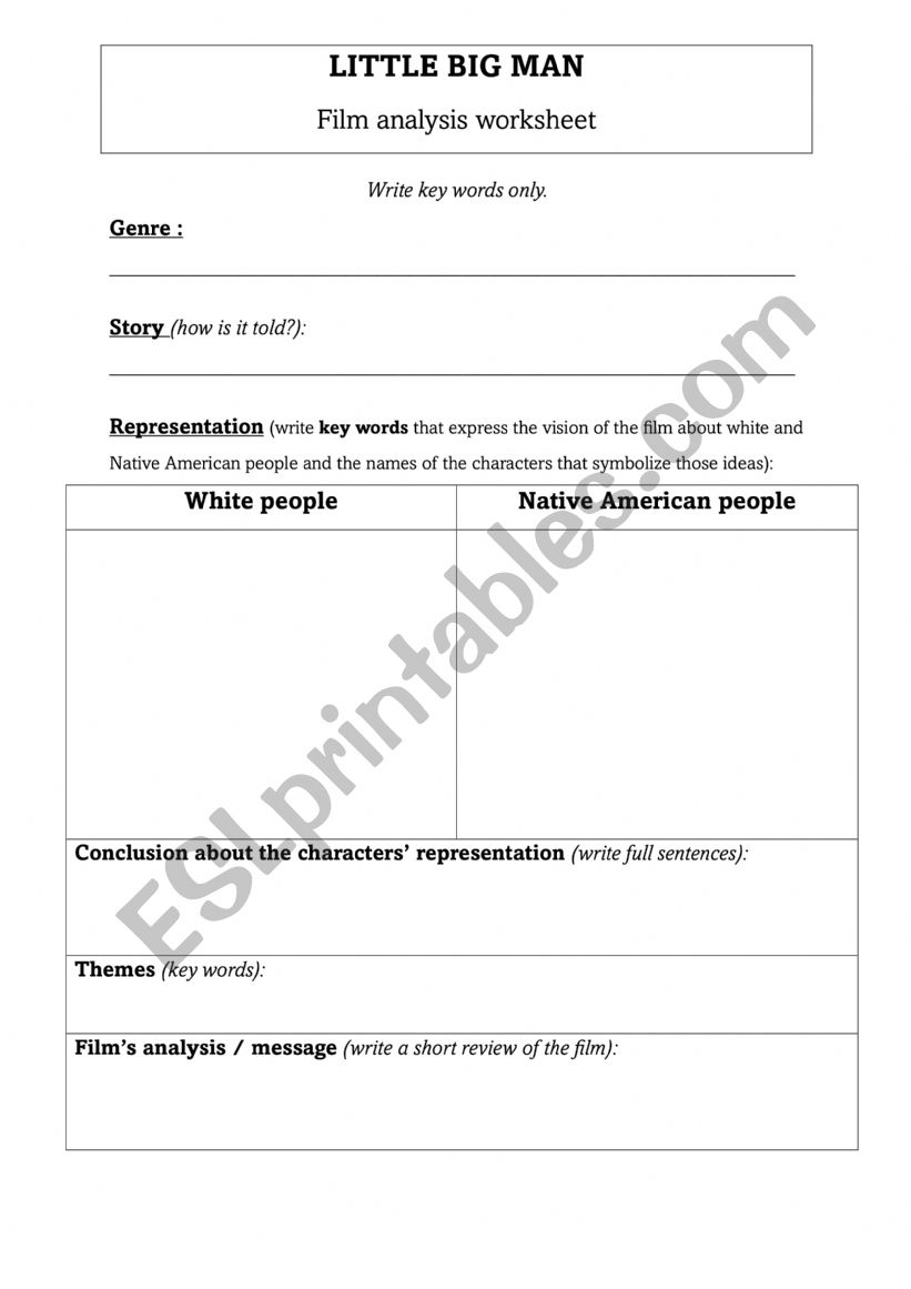 Little Big Man film analysis worksheet