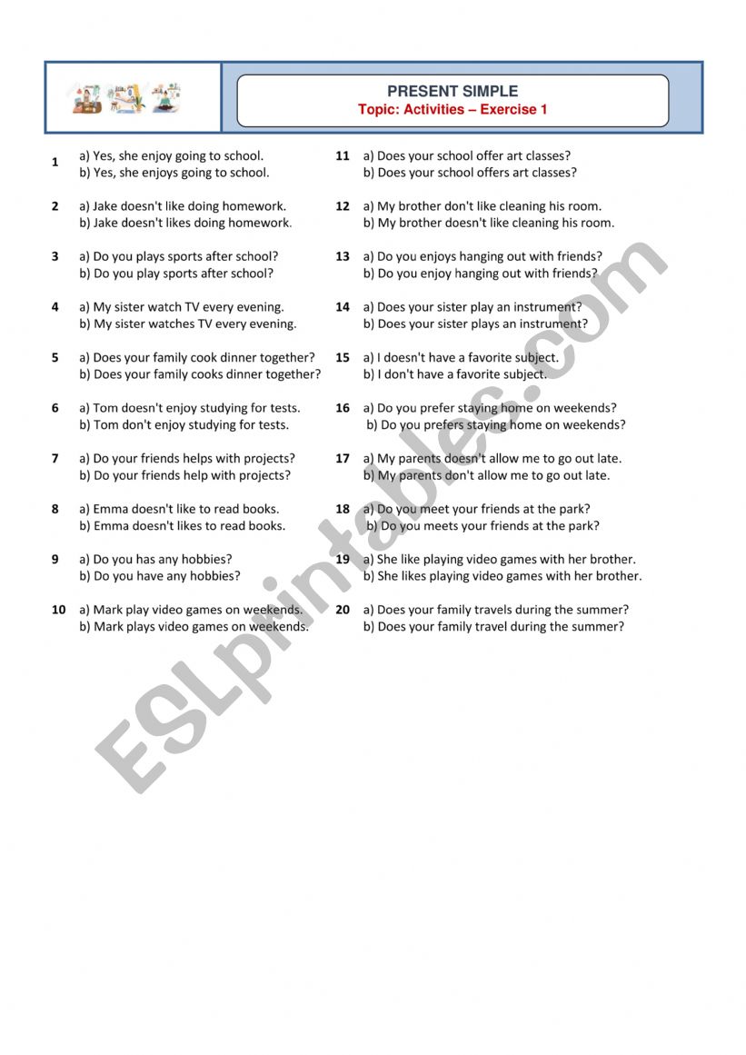 Present Simple  - Multiple Choice