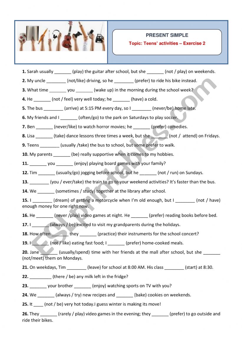 Present Simple - Teens� interests