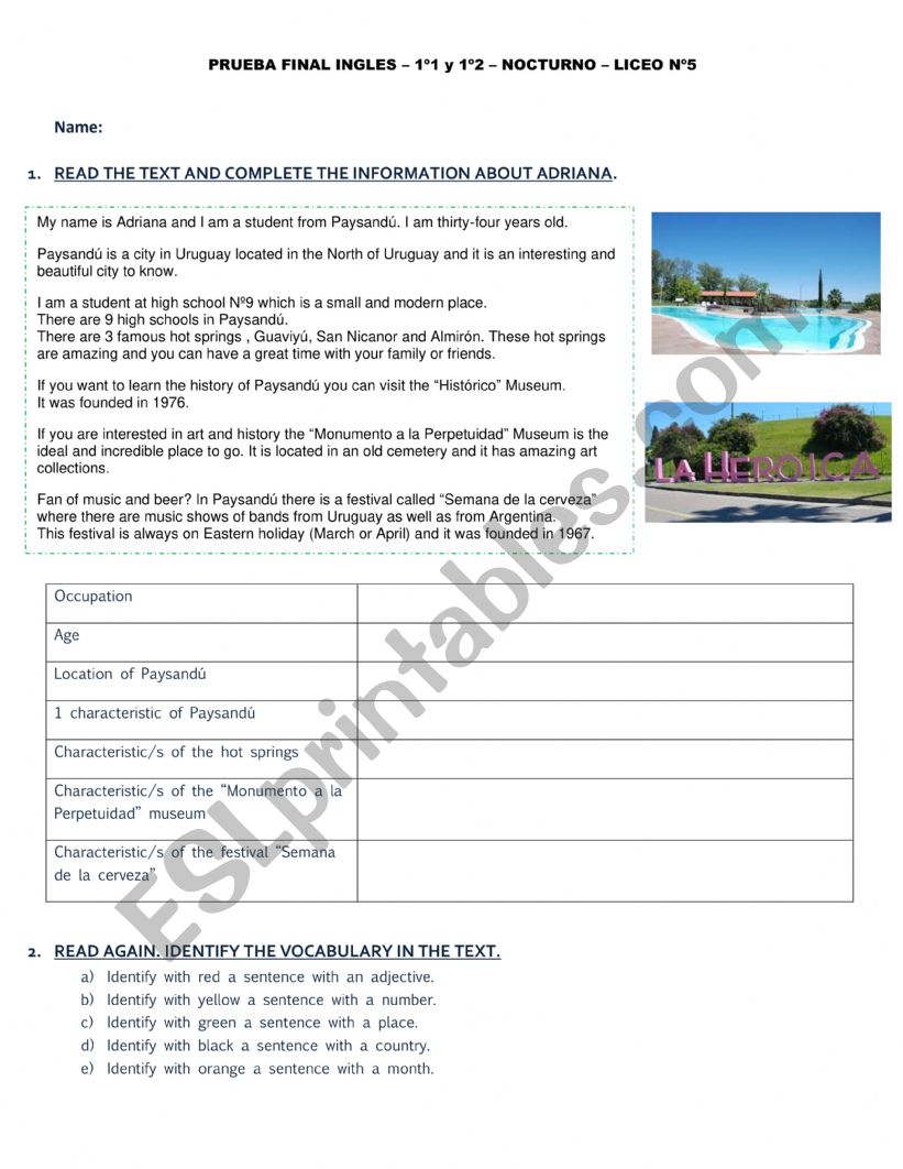 PLACES IN A CITY worksheet