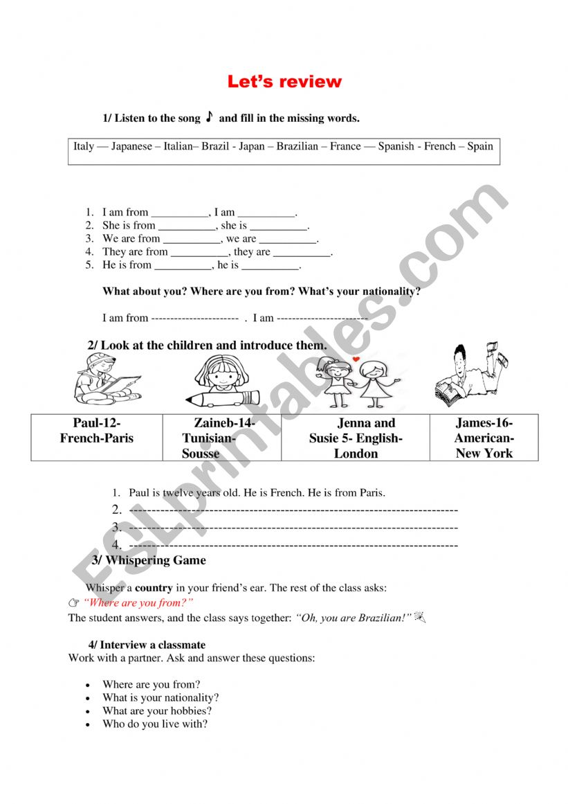 Countries and nationalities worksheet