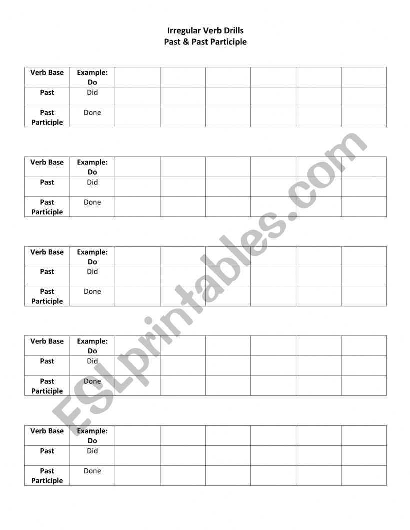 Irregular Verb Drills Form worksheet
