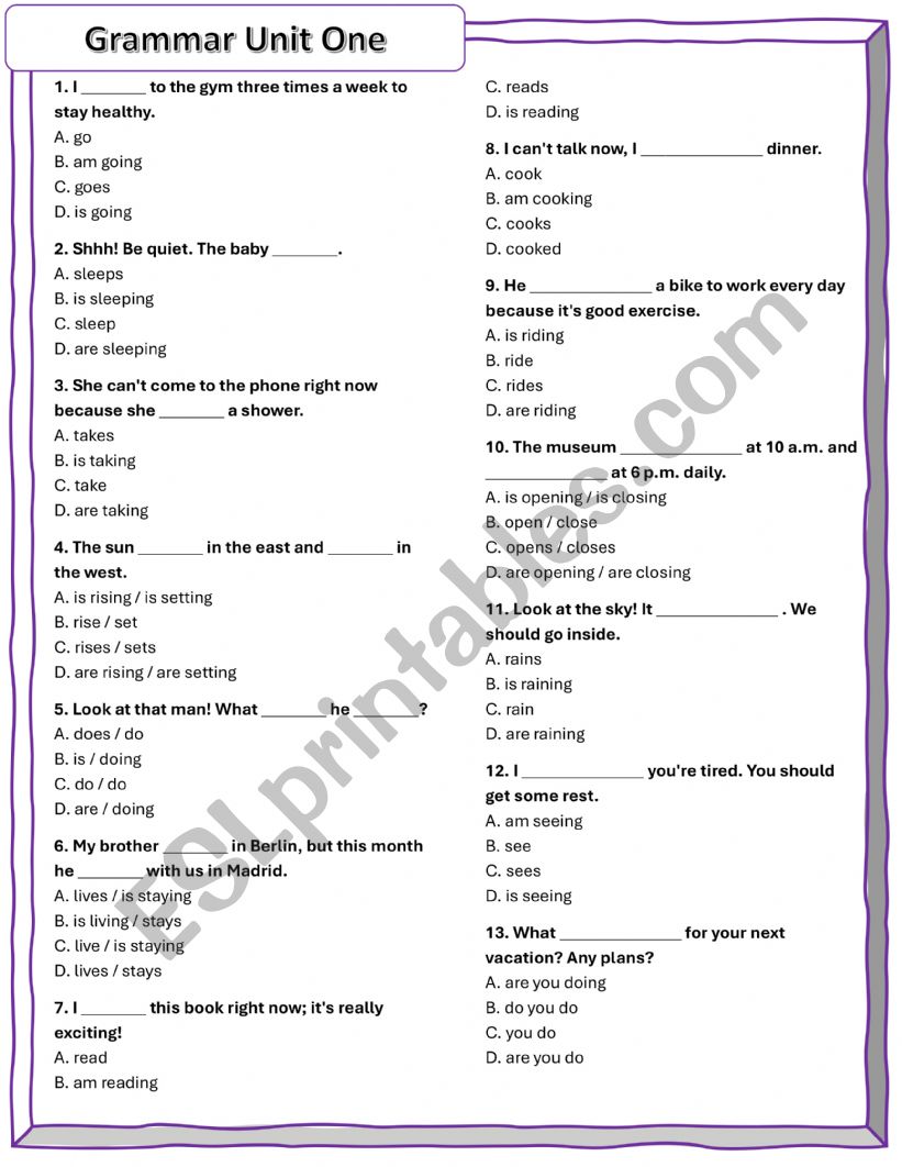 stative verbs worksheet