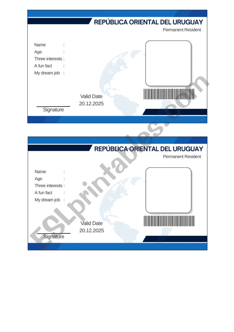 Digital Identity Card worksheet