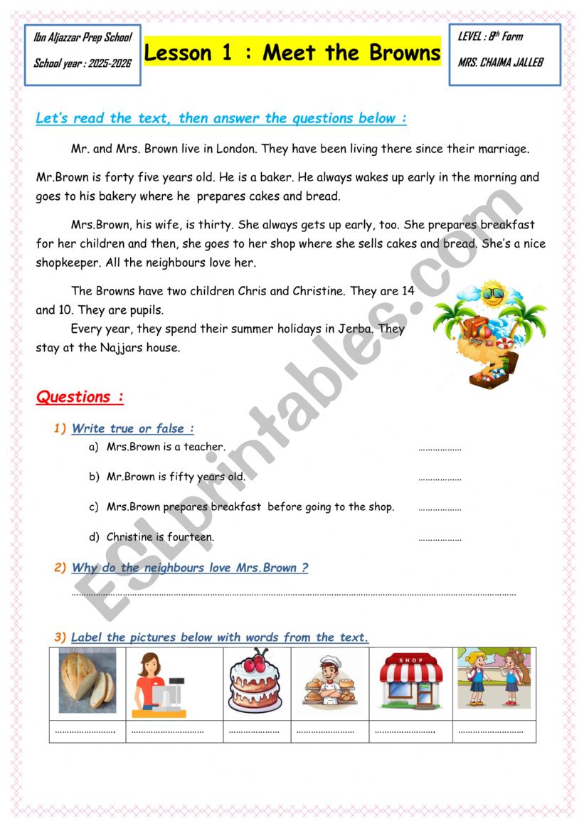 Meet the Browns worksheet