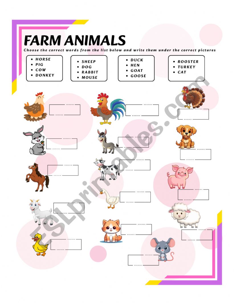 Farm animals worksheet