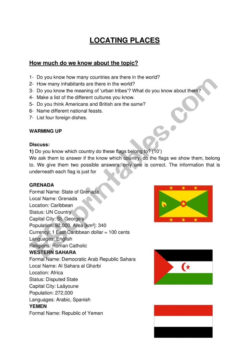 locating places worksheet