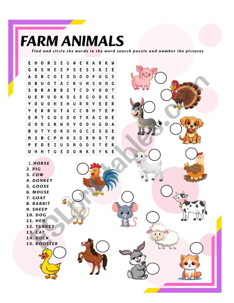 Farm animals worksheet