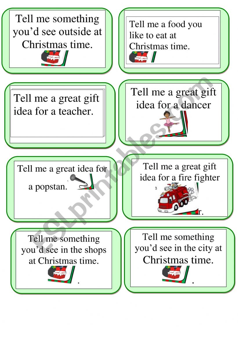 speaking cards at Chirstmas worksheet