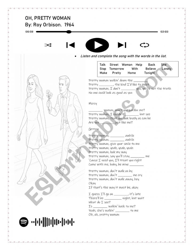 FILL IN THE BLANKS, SONG, PRETTY WOMAN