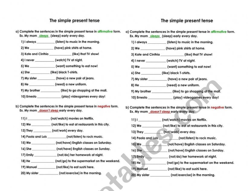 Present Simple affirmative and negative form 