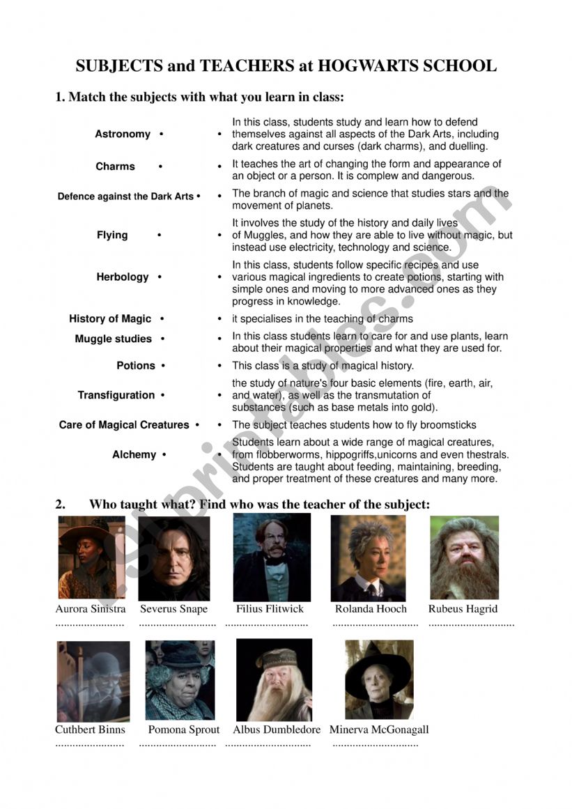 Subjects at Hogwarts school - Harry Potter