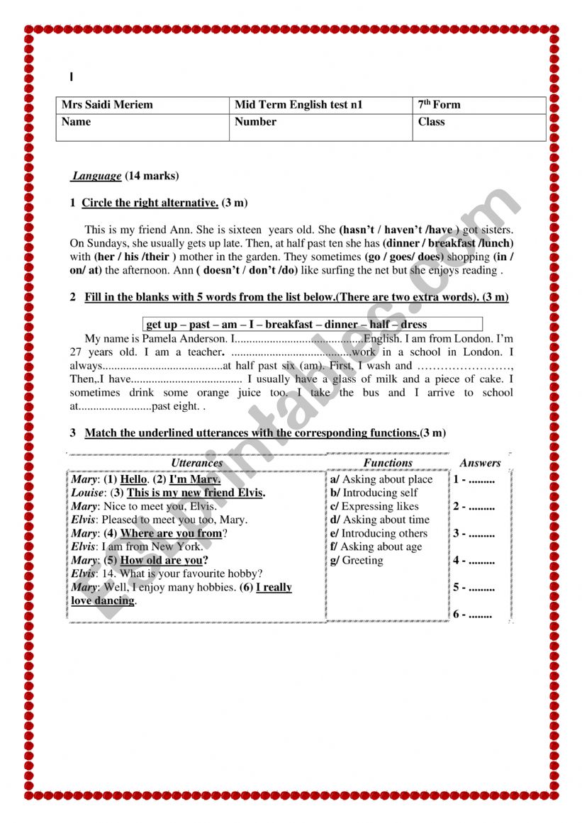 mid term exam n1 worksheet