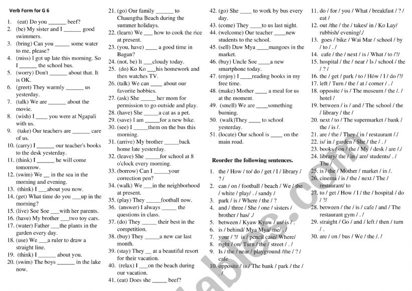 Basic Verb Form for Beginner ESL students 
