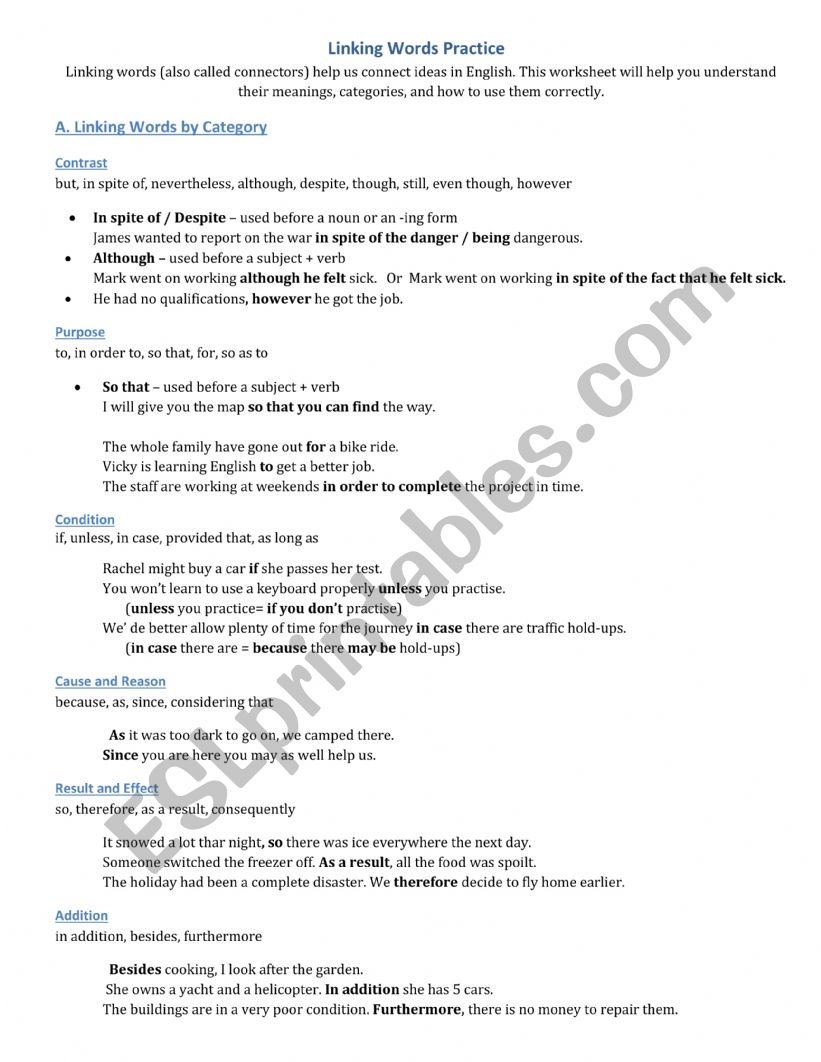 Connectors worksheet