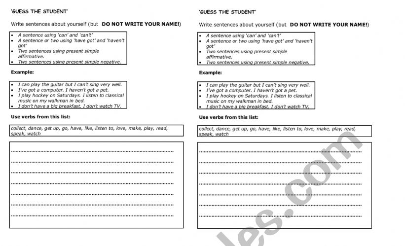 Guess the student worksheet