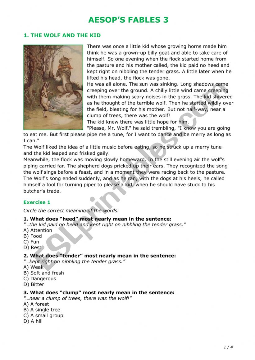 Aesop 3 worksheet