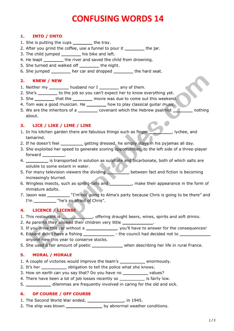 Confusing words 14 worksheet